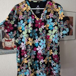 Colorful Floral Scrub Top